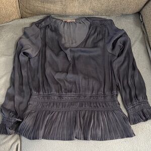 Philosophy Charcoal Blouse with Pleated Hem
